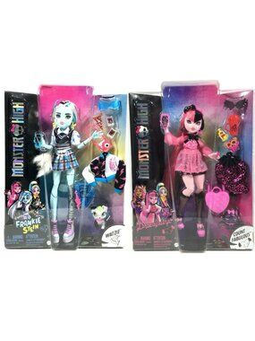Monster High Doll Frankie Stein & Draculaura 2 Pack Bundle Lot With Pets